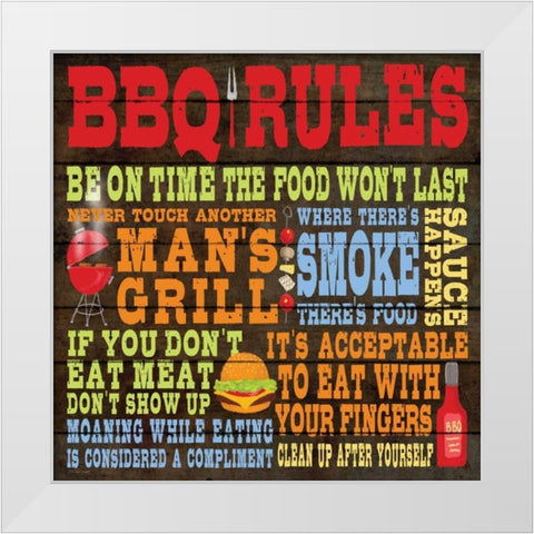 BBQ Rules White Modern Wood Framed Art Print by Marrott, Stephanie