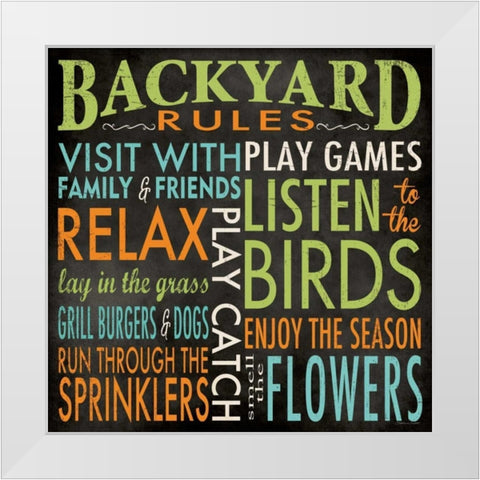 Backyard Rules White Modern Wood Framed Art Print by Marrott, Stephanie