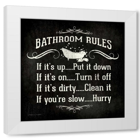 Bathroom Rules - Black White Modern Wood Framed Art Print by Marrott, Stephanie