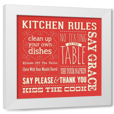 Kitchen Rules - Red Square White Modern Wood Framed Art Print by Marrott, Stephanie