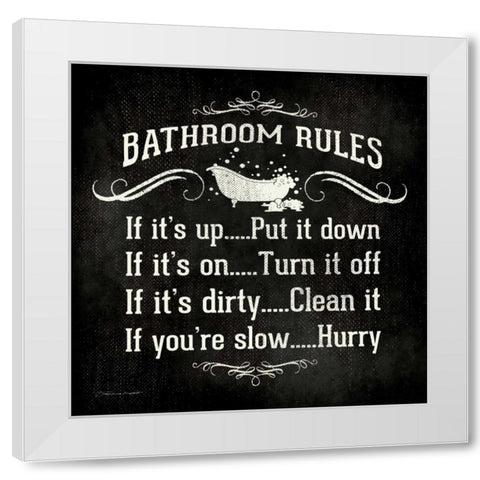 Bath Rules I White Modern Wood Framed Art Print by Marrott, Stephanie