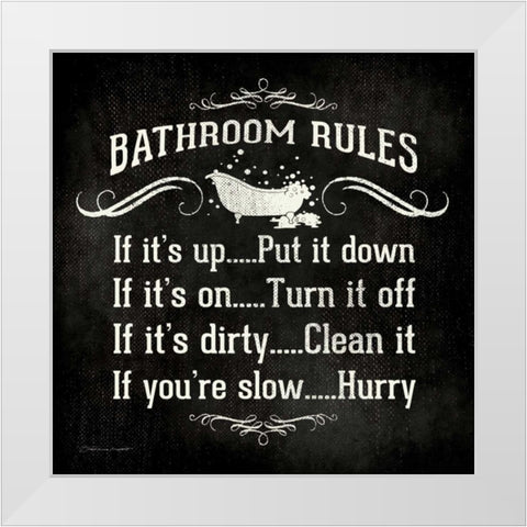 Bath Rules I White Modern Wood Framed Art Print by Marrott, Stephanie