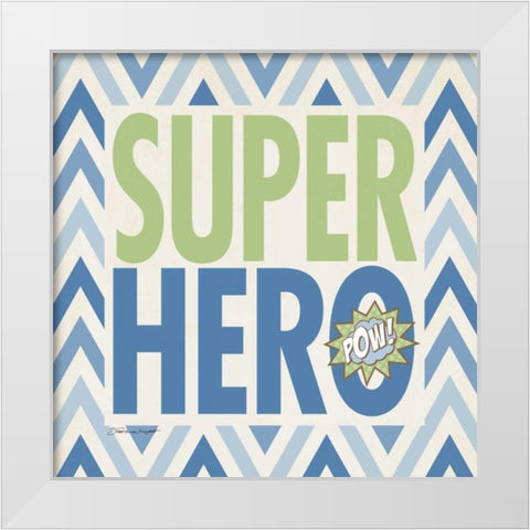Playroom Super Hero White Modern Wood Framed Art Print by Marrott, Stephanie