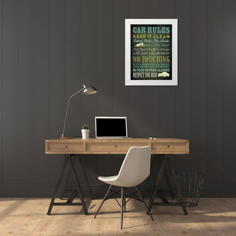 Car Rules White Modern Wood Framed Art Print by Marrott, Stephanie