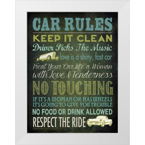 Car Rules White Modern Wood Framed Art Print by Marrott, Stephanie