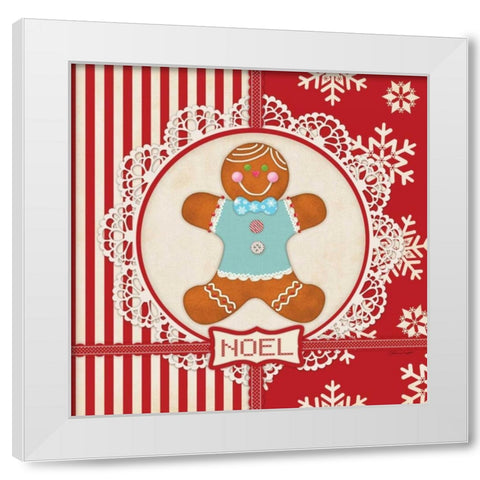 Gingerbread Boy Noel White Modern Wood Framed Art Print by Marrott, Stephanie