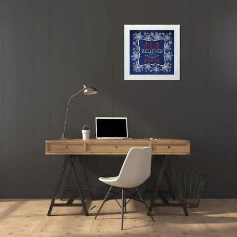 This House Blue White Modern Wood Framed Art Print by Marrott, Stephanie