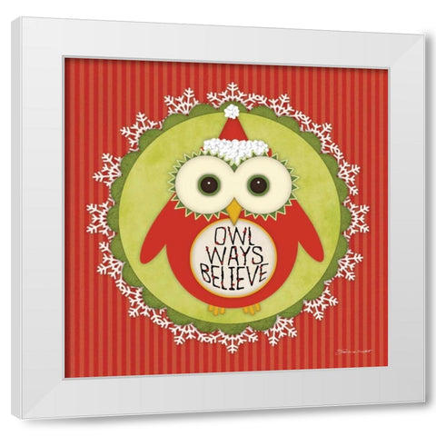 Owl Holiday I White Modern Wood Framed Art Print by Marrott, Stephanie