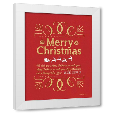 Merry Christmas - Red White Modern Wood Framed Art Print by Marrott, Stephanie