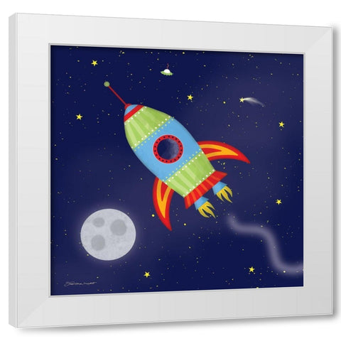 Rocket In Space White Modern Wood Framed Art Print by Marrott, Stephanie