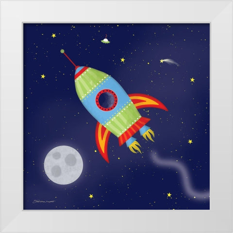 Rocket In Space White Modern Wood Framed Art Print by Marrott, Stephanie