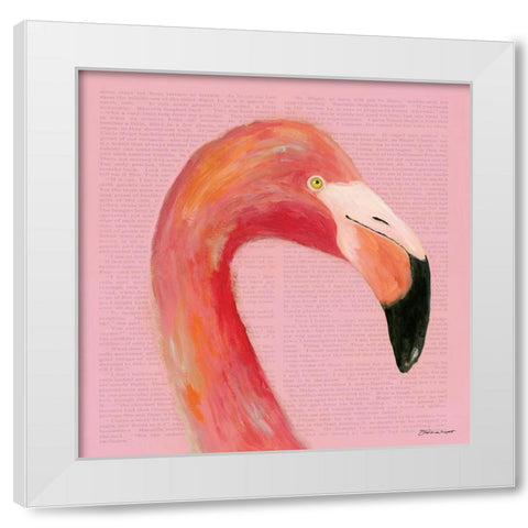 Flamingo Face in Pink White Modern Wood Framed Art Print by Marrott, Stephanie