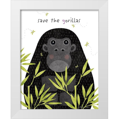 Save The Gorillas White Modern Wood Framed Art Print by Marrott, Stephanie