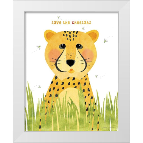 Save The Cheetah White Modern Wood Framed Art Print by Marrott, Stephanie