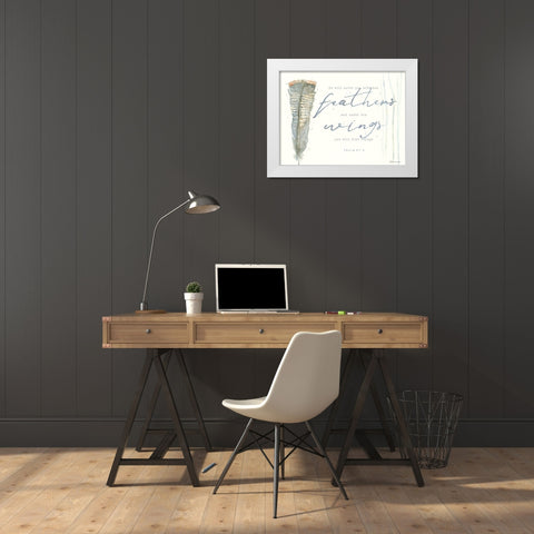 His Feathers White Modern Wood Framed Art Print by Marrott, Stephanie