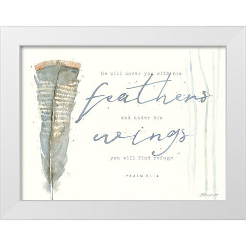 His Feathers White Modern Wood Framed Art Print by Marrott, Stephanie