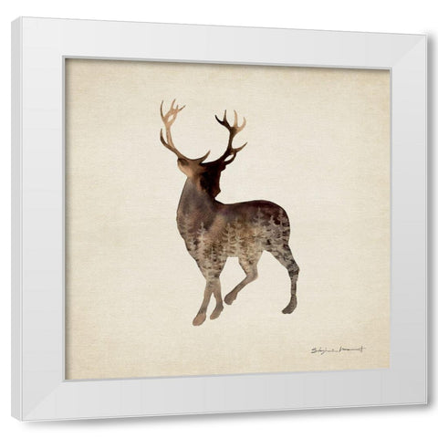 Forest Deer White Modern Wood Framed Art Print by Marrott, Stephanie