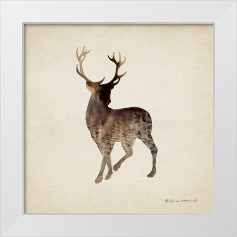Forest Deer White Modern Wood Framed Art Print by Marrott, Stephanie