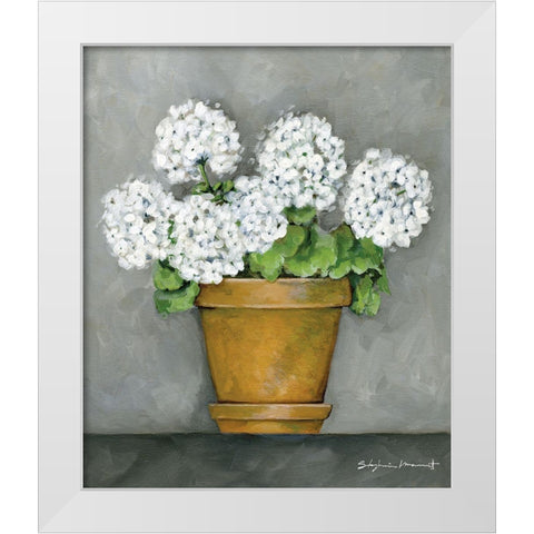 Geraniums In Bloom White Modern Wood Framed Art Print by Marrott, Stephanie