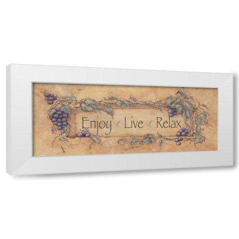 Enjoy Live Relax White Modern Wood Framed Art Print by Marrott, Stephanie