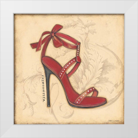 Fashionista Red Heel White Modern Wood Framed Art Print by Marrott, Stephanie