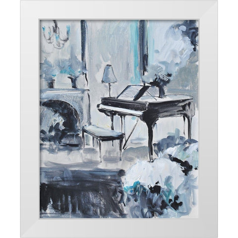 Piano In Blue -3 White Modern Wood Framed Art Print by Stevens, Allayn