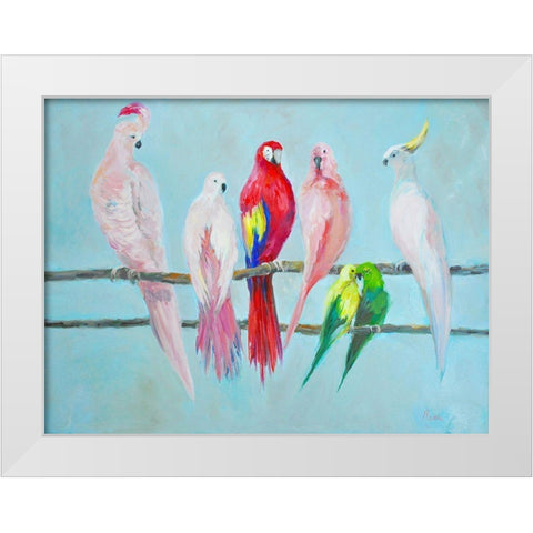 Exotic Birds White Modern Wood Framed Art Print by Stevens, Allayn