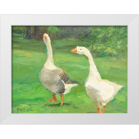 Geese Stroll White Modern Wood Framed Art Print by Stevens, Allayn