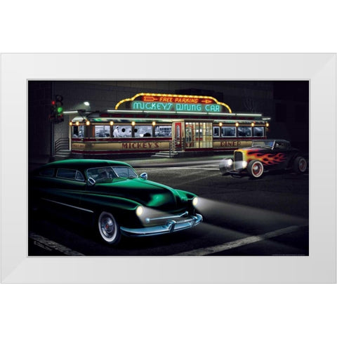 Mickeys Diner White Modern Wood Framed Art Print by Flint, Helen