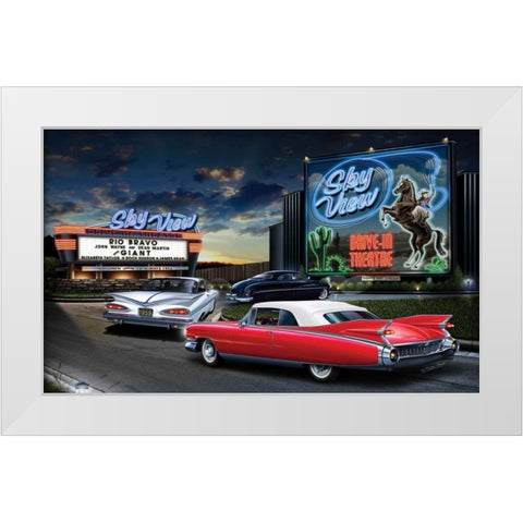 Skyview Drive In White Modern Wood Framed Art Print by Flint, Helen