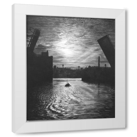 Sunset Bridge White Modern Wood Framed Art Print by Gipe, Lawernce