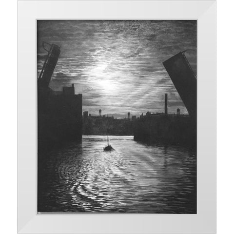 Sunset Bridge White Modern Wood Framed Art Print by Gipe, Lawernce