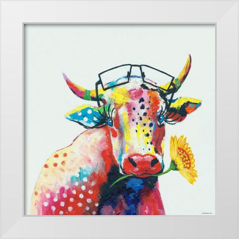Cow White Modern Wood Framed Art Print by TBS