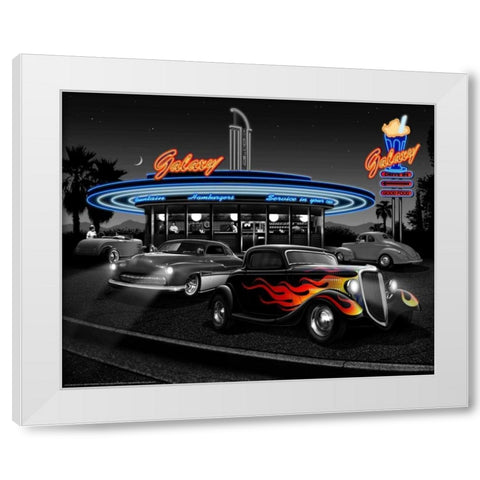 Galaxy Diner White Modern Wood Framed Art Print by Flint, Helen
