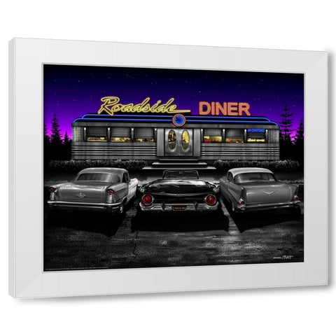 Roadside Diner White Modern Wood Framed Art Print by Flint, Helen