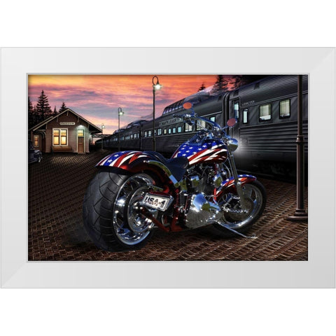Custom Bike Sunset White Modern Wood Framed Art Print by Flint, Helen