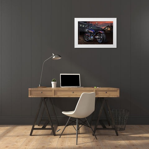 Custom Bike Sunrise White Modern Wood Framed Art Print by Flint, Helen