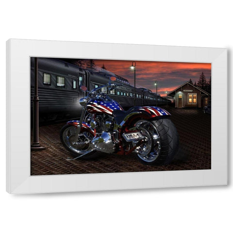 Custom Bike Sunrise White Modern Wood Framed Art Print by Flint, Helen
