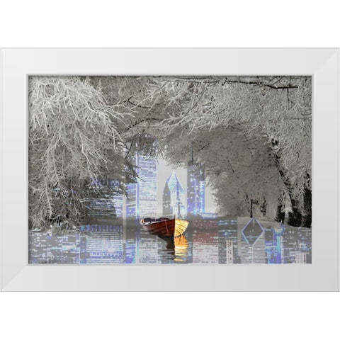 Skyline White Modern Wood Framed Art Print by Kat