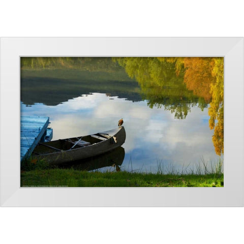 Lake Reflection White Modern Wood Framed Art Print by Linden, Sally