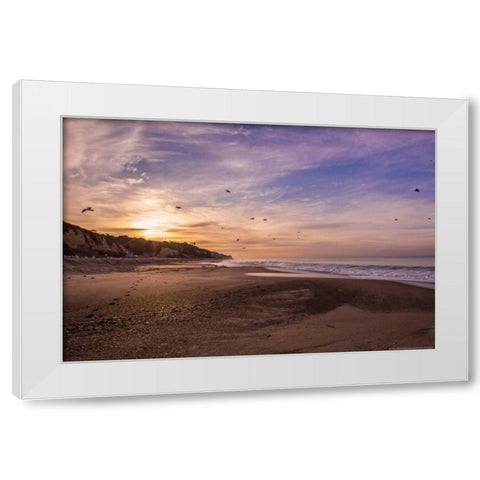 Morning Beach Walk White Modern Wood Framed Art Print by Linden, Sally