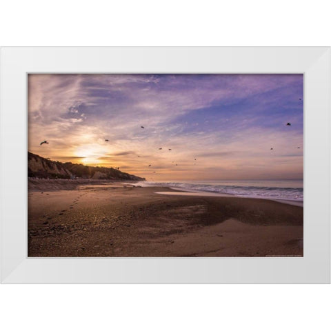 Morning Beach Walk White Modern Wood Framed Art Print by Linden, Sally