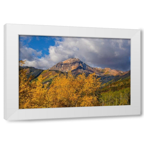 Mountians In The Fall White Modern Wood Framed Art Print by Linden, Sally