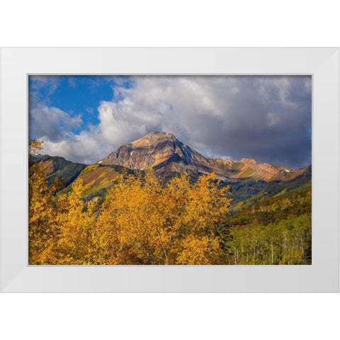 Mountians In The Fall White Modern Wood Framed Art Print by Linden, Sally