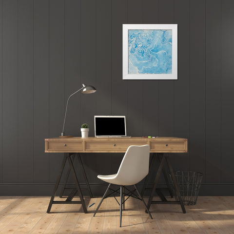 Blue Smiles White Modern Wood Framed Art Print by Van, Laura