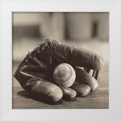 Ball In Mitt White Modern Wood Framed Art Print by Messer, Judy B.