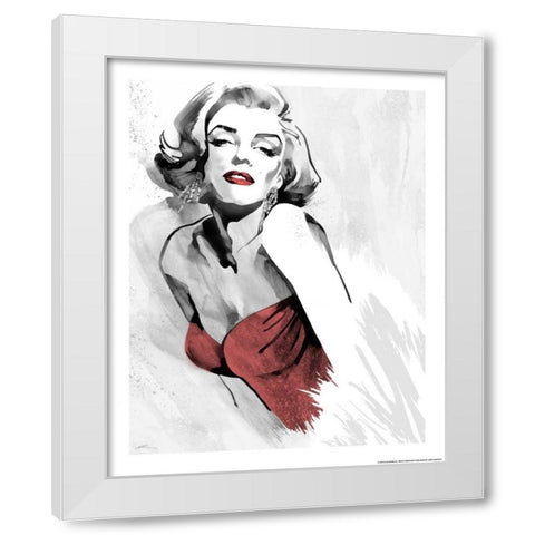Marilyns Pose Red Dress White Modern Wood Framed Art Print by Rahim, Ellie