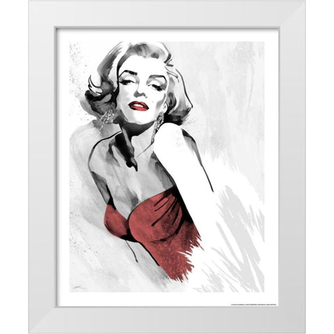 Marilyns Pose Red Dress White Modern Wood Framed Art Print by Rahim, Ellie