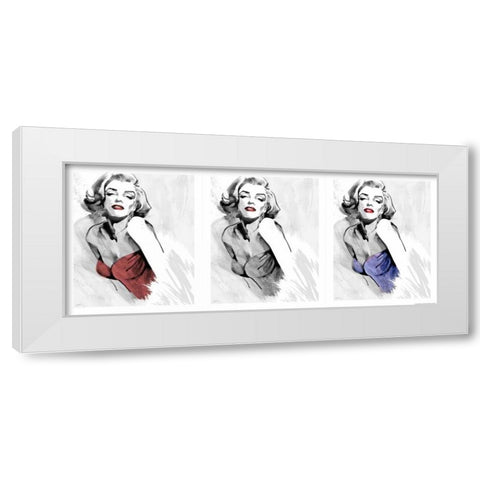 Three Faces Of Marilyn White Modern Wood Framed Art Print by Rahim, Ellie