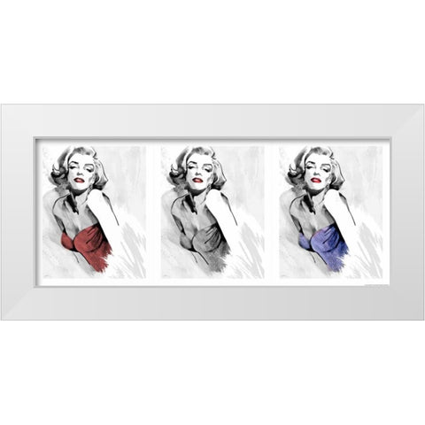 Three Faces Of Marilyn White Modern Wood Framed Art Print by Rahim, Ellie